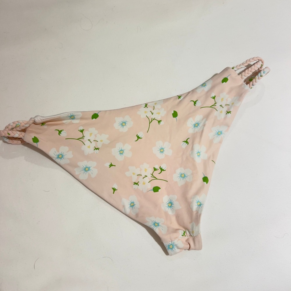 Frankie's Bikinis Peach Pink Floral Braided Side Bikini Bottoms Cheeky Low Rise - Picture 4 of 4